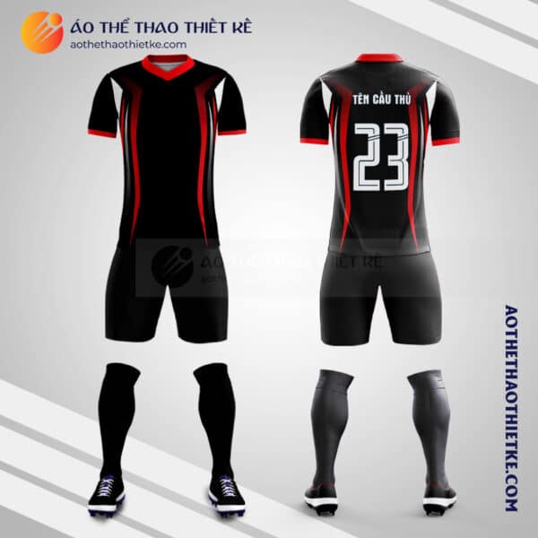 Mẫu áo đấu bóng đá tự thiết kế màu đỏ đen V1752