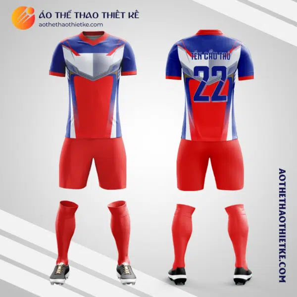 Mẫu áo bóng đá Sân bóng Đại học Thủy lợi màu đỏ xanh tự thiết kế V2743