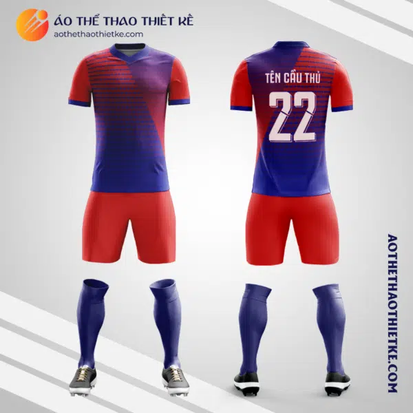 Mẫu áo bóng đá Sân bóng Lê Văn Lương màu đỏ xanh tự thiết kế V2682