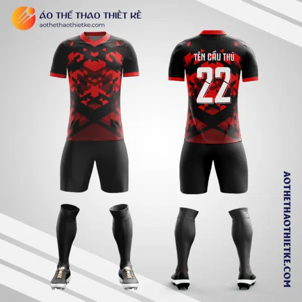 Mẫu áo bóng đá Sân bóng Thực Nghiệm màu đỏ đen tự thiết kế V2737