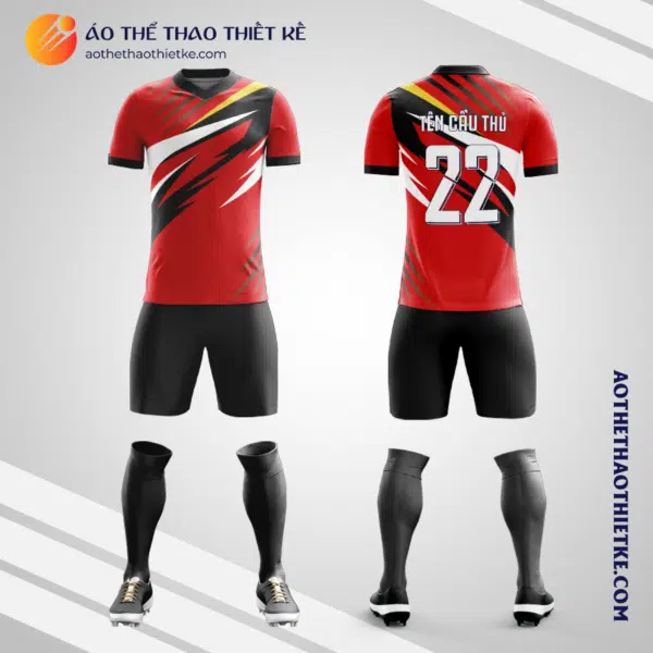 Mẫu áo bóng đá Sân bóng đá Đại học Ngoại Ngữ màu đỏ đen tự thiết kế V2713