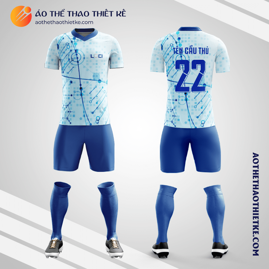 Mẫu áo bóng đá công ty LOCI màu xanh tự thiết kế V2745