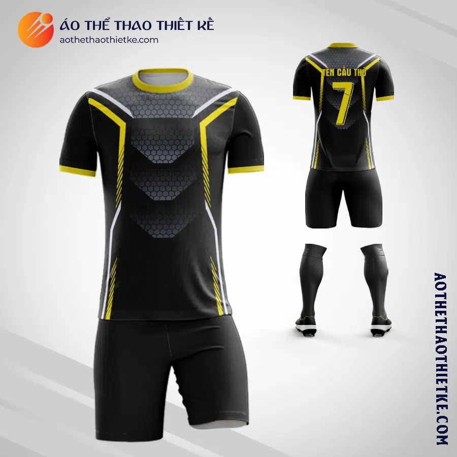 Mẫu áo bóng đá Sân bóng đá Cao Lỗ quận 8 màu đen vàng tự thiết kế V2779