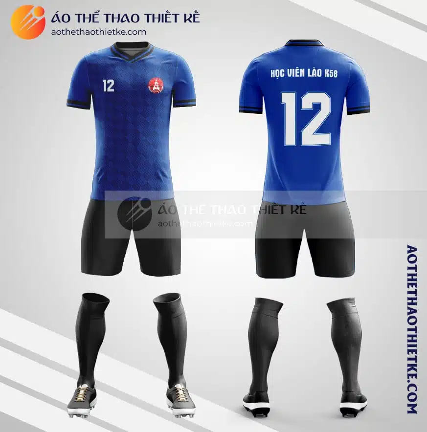 Mẫu quần áo bóng đá du học sinh Lào Khoa Quốc Tế Học Viện Kỹ Thuật Quân Sự màu hồng xanh thiết kế V2850