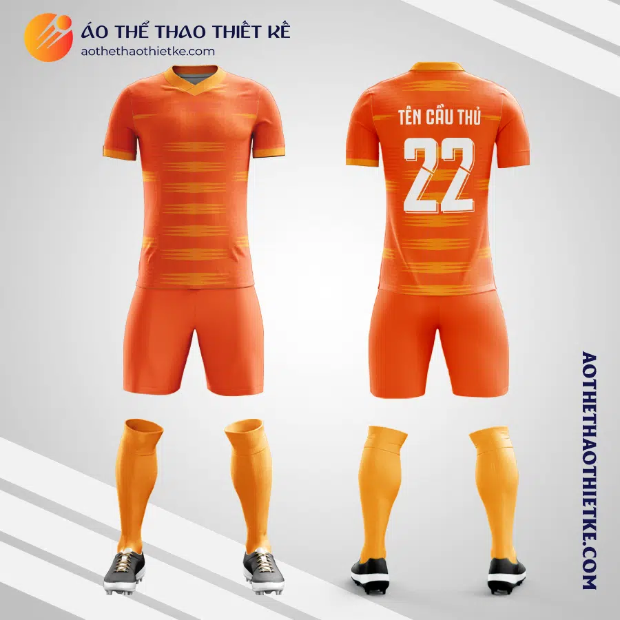Mẫu đồng phục bóng đá sinh viên Trường Cao đẳng nghề Công thương Việt Nam màu cam V5661