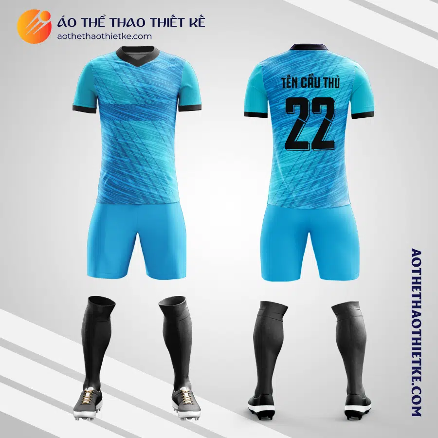 Mẫu đồng phục đá bóng học sinh Trường THPT Nguyễn Hữu Thọ TP Hồ Chí Minh màu xanh da trời V6053