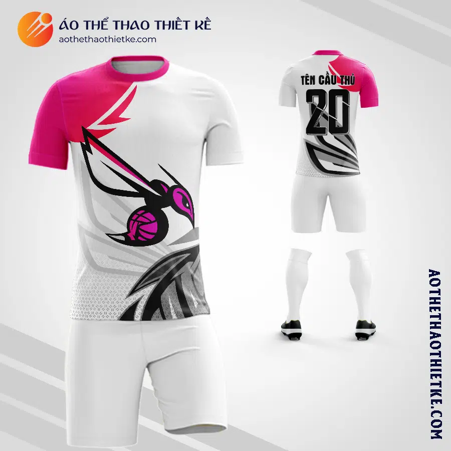 Mẫu quần áo bóng đá họa tiết hình con ong màu hồng tự thiết kế V3200