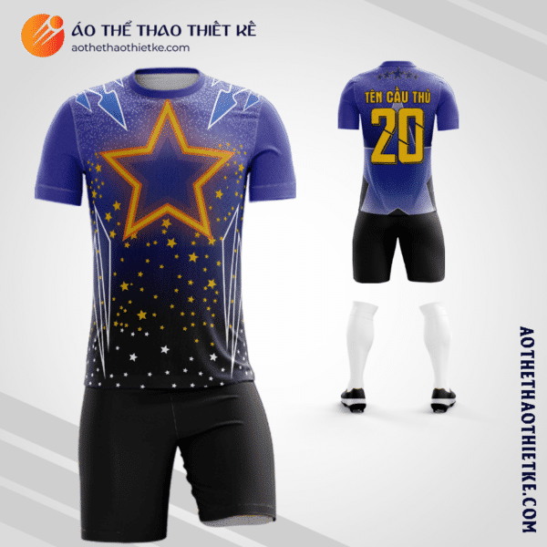 Mẫu quần áo bóng đá họa tiết hình ngôi sao xanh tím than tự thiết kế V3198