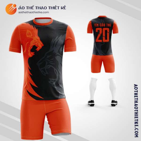 Mẫu quần áo bóng đá họa tiết hình sư tử màu cam tự thiết kế V3205