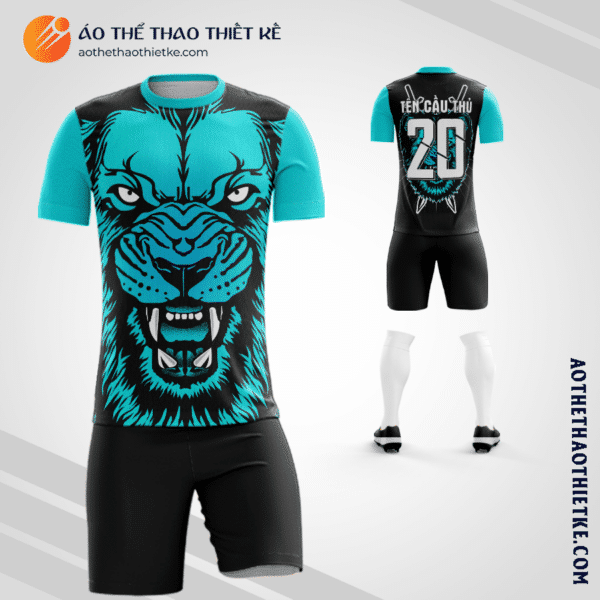 Mẫu quần áo bóng đá họa tiết hình sư tử màu xanh ngọc tự thiết kế V3203