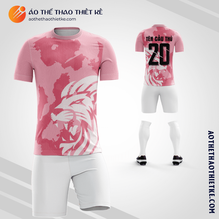 Mẫu quần áo bóng đá họa tiết sư tử màu hồng tự thiết kế V3204