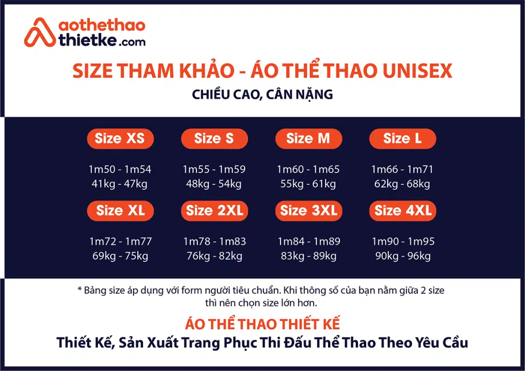 Bảng size trang phục thi đấu thể nam và nữ