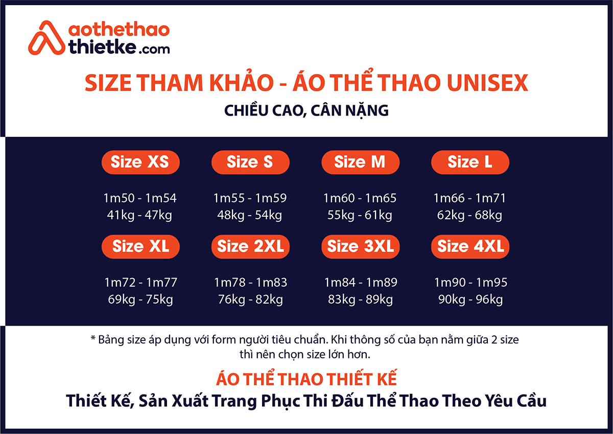 Bảng size trang phục thi đấu thể nam nam và nữ