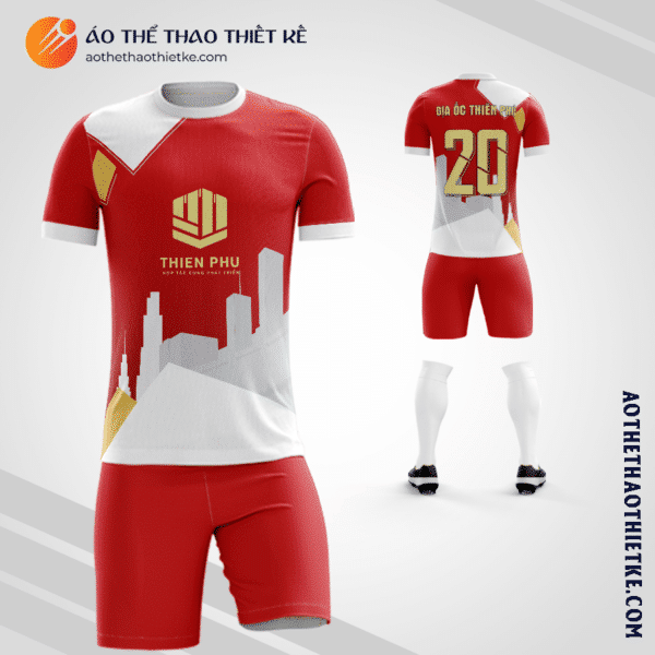 Mẫu quần áo bóng đá công ty bất động sản Thiên Phú tự thiết kế màu đỏ V3508