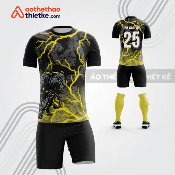 Mẫu áo bóng đá thiết kế linh vật báo đen màu vàng than tự thiết kế V3610