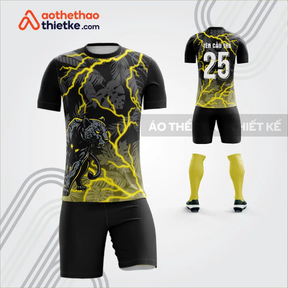Mẫu áo bóng đá thiết kế linh vật báo đen màu vàng than tự thiết kế V3610