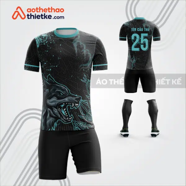 Mẫu áo bóng đá thiết kế linh vật chiến khuyển màu xanh ngọc tự thiết kế V3602