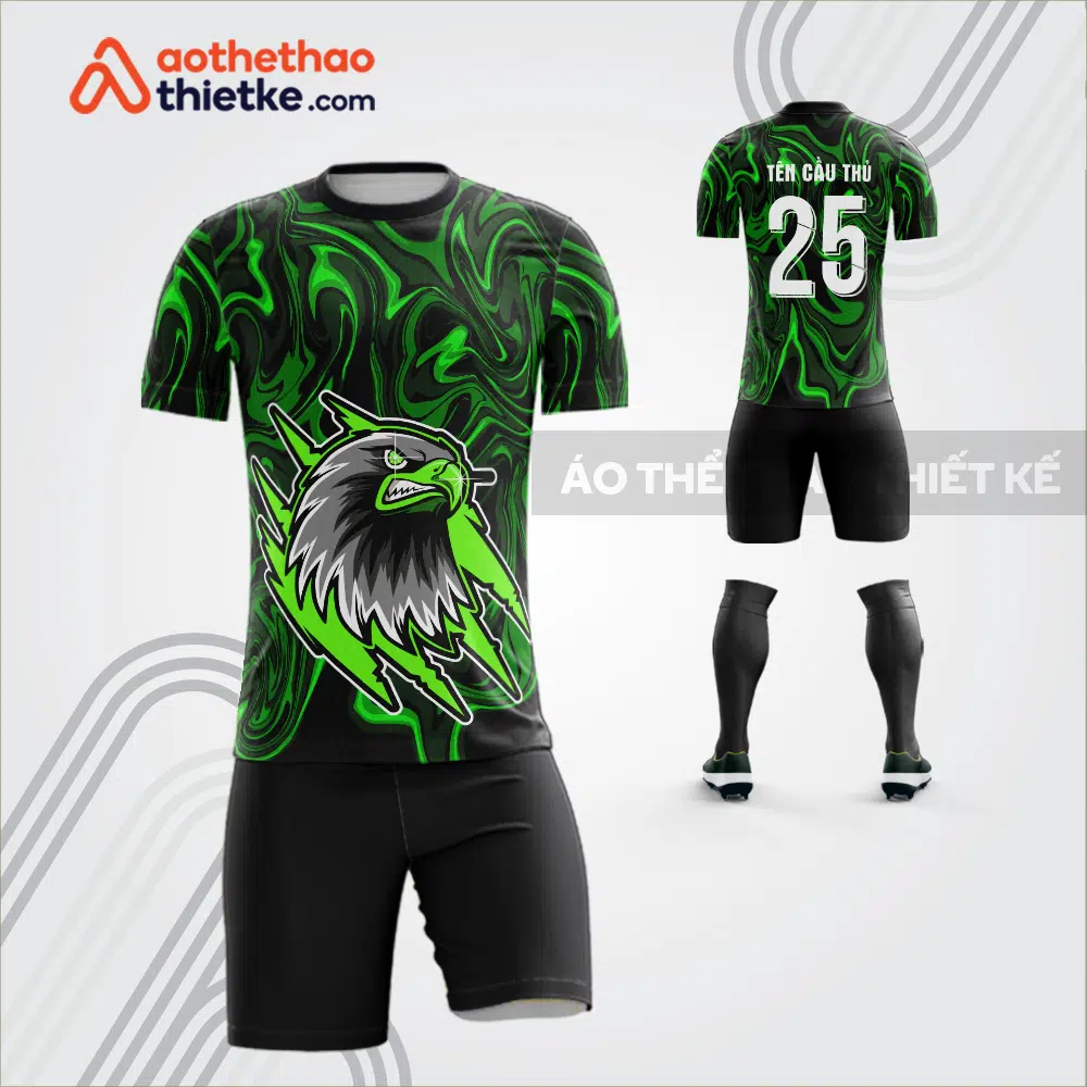 Mẫu áo bóng đá thiết kế linh vật đại bàng chiến màu xanh lá tự thiết kế V3605