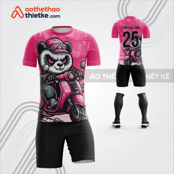 Mẫu áo bóng đá thiết kế linh vật gấu phi nước đại màu hồng tự thiết kế V3607