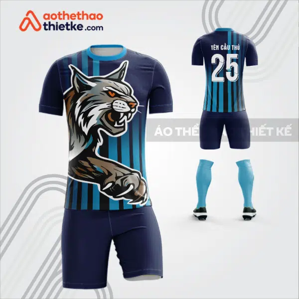Mẫu áo bóng đá thiết kế linh vật linh miêu màu xanh tím than tự thiết kế V3609