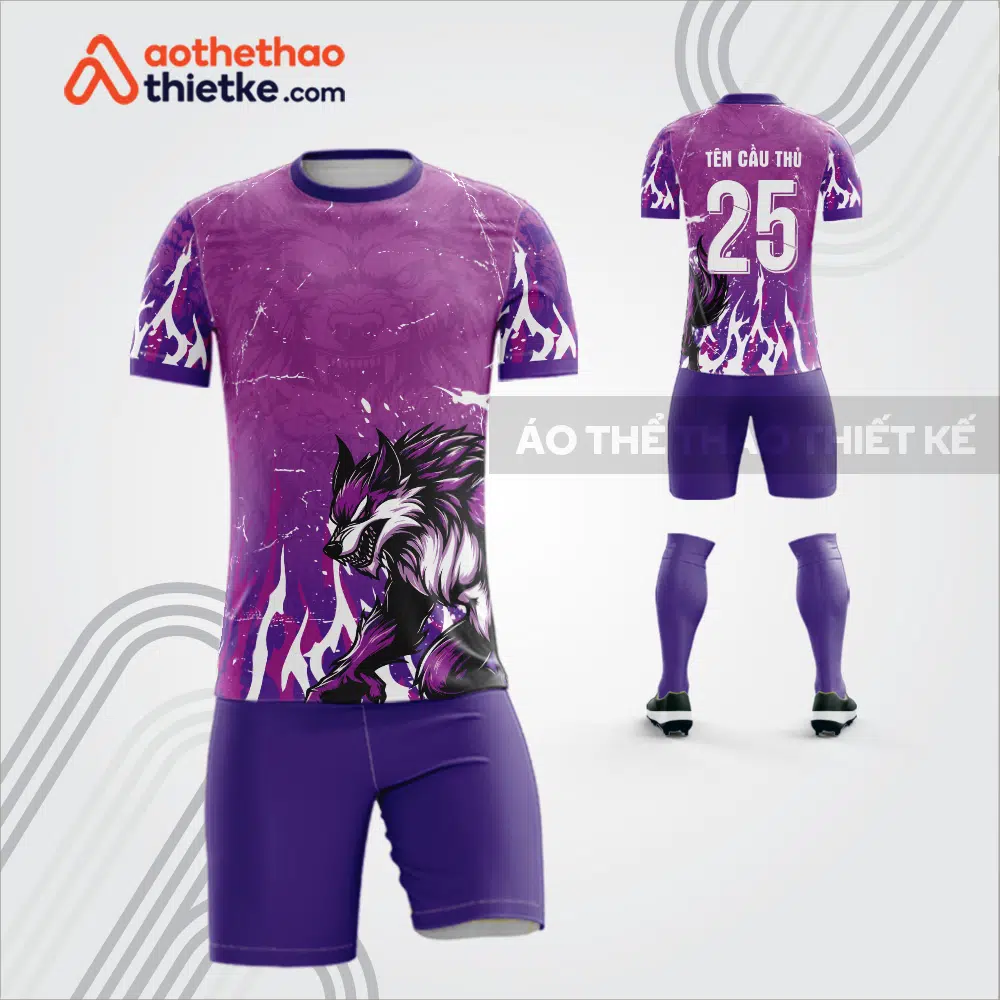 Mẫu áo bóng đá thiết kế linh vật soi chiến màu tím tự thiết kế V3603