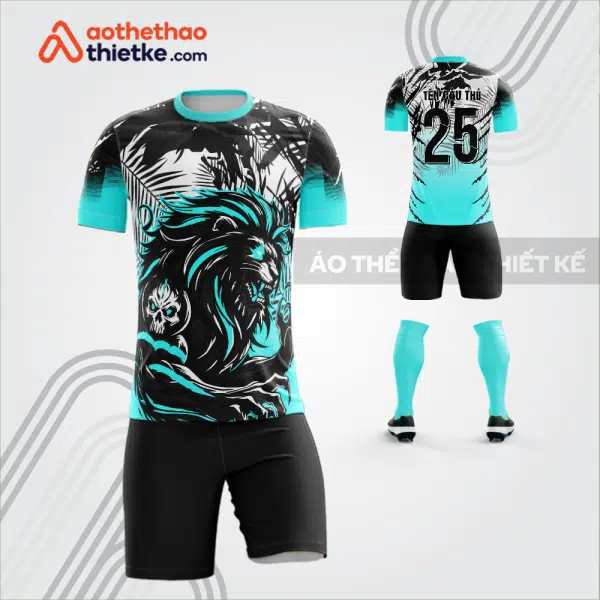 Mẫu áo bóng đá thiết kế linh vật sư tử màu xanh lơ tự thiết kế V3611