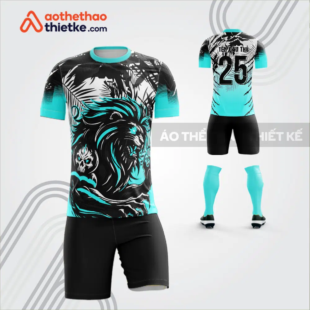 Mẫu áo bóng đá thiết kế linh vật sư tử màu xanh lơ tự thiết kế V3611