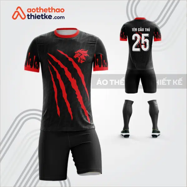 Mẫu áo bóng đá thiết kế linh vật sư tử màu đỏ tự thiết kế V3613