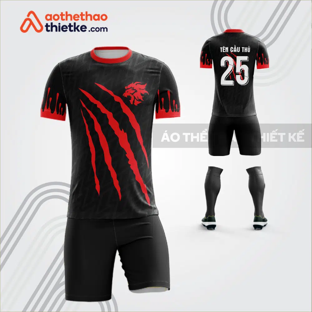 Mẫu áo bóng đá thiết kế linh vật sư tử màu đỏ tự thiết kế V3613