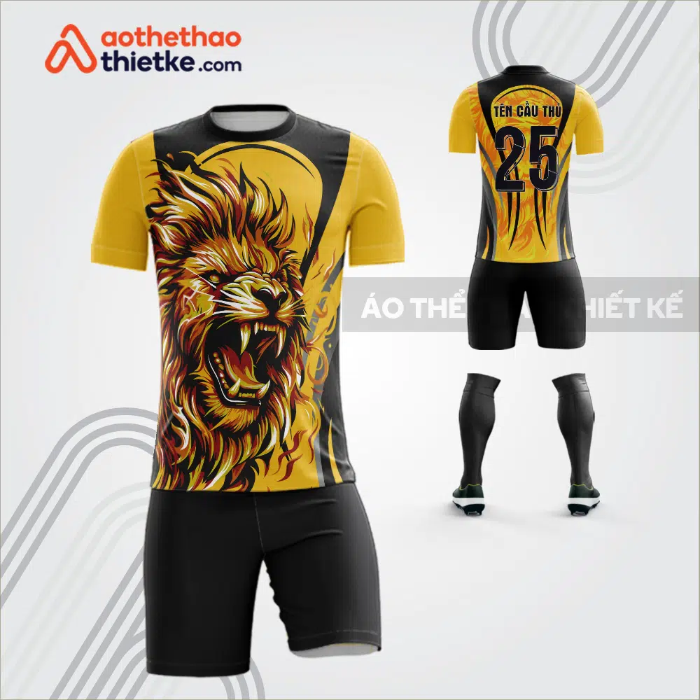 Mẫu áo bóng đá thiết kế linh vật sư tử màu vàng tự thiết kế V3608