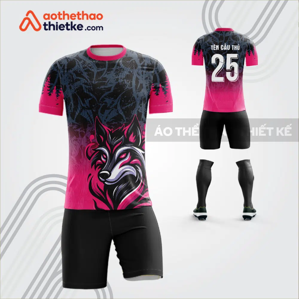 Mẫu quần áo thi đấu bóng đá linh vật chiến khuyển màu hồng tự thiết kế V3600