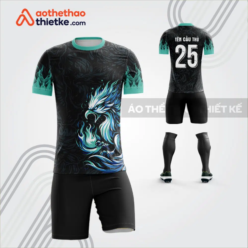 Mẫu quần áo thi đấu bóng đá linh vật chim ưng màu xanh ngọc tự thiết kế V3598