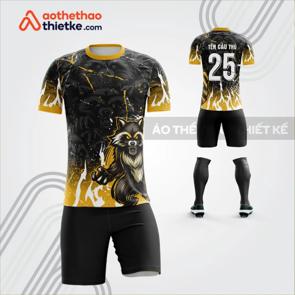 Mẫu quần áo thi đấu bóng đá linh vật gấu mèo màu vàng tự thiết kế V3590