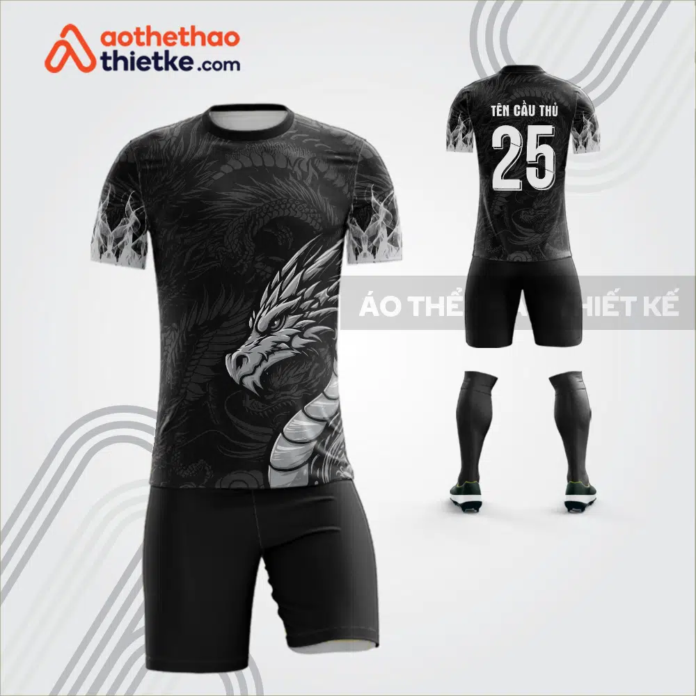 Mẫu quần áo thi đấu bóng đá linh vật rồng màu đen tự thiết kế V3582