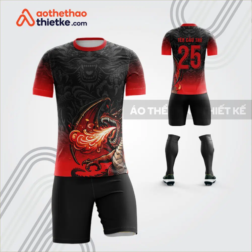 Mẫu quần áo thi đấu bóng đá linh vật rồng màu đỏ đen tự thiết kế V3584