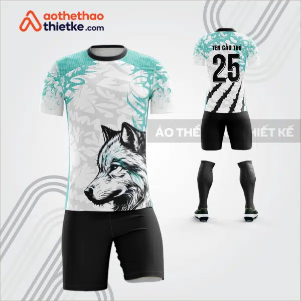 Mẫu quần áo thi đấu bóng đá linh vật sói màu xanh ngọc tự thiết kế V3587