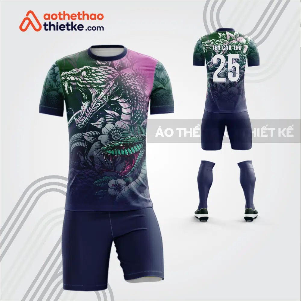 Mẫu quần áo thi đấu bóng đá linh vật xà vương màu tím than tự thiết kế V3586
