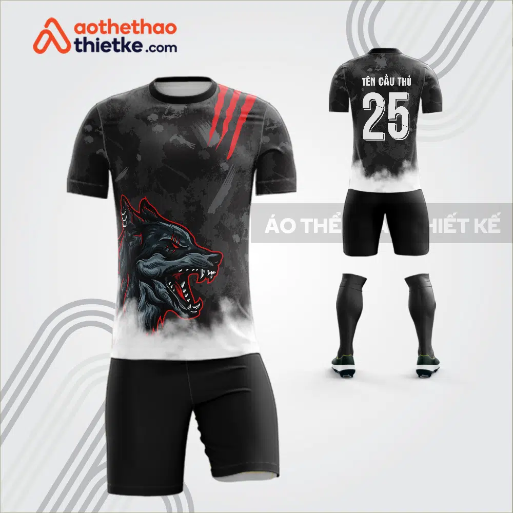 Mẫu áo bóng đá thiết kế linh vật chó đen tự thiết kế V3636