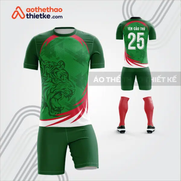 Mẫu áo bóng đá thiết kế linh vật hổ màu xanh lá tự thiết kế V3625