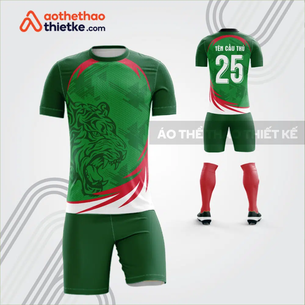 Mẫu áo bóng đá thiết kế linh vật hổ màu xanh lá tự thiết kế V3625