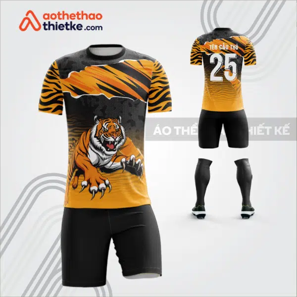 Mẫu áo bóng đá thiết kế linh vật hổ vương màu cam tự thiết kế V3640