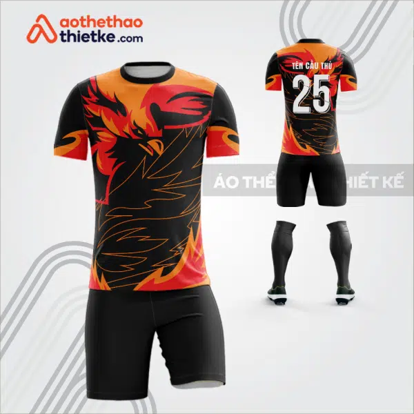 Mẫu áo bóng đá thiết kế linh vật phượng hoàng lửa màu cam tự thiết kế V3620
