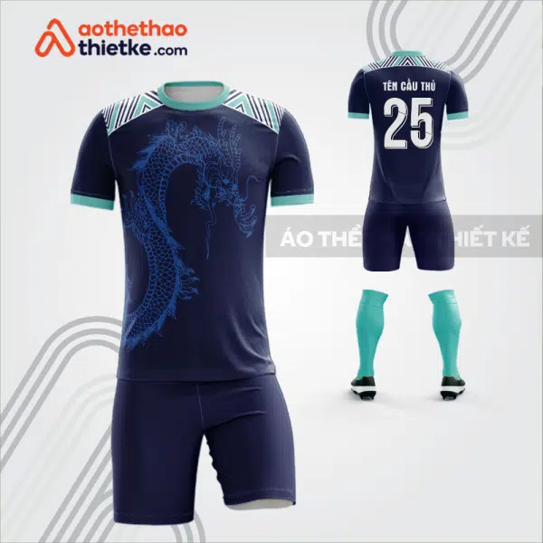 Mẫu áo bóng đá thiết kế linh vật rồng màu xanh tím than tự thiết kế V3617