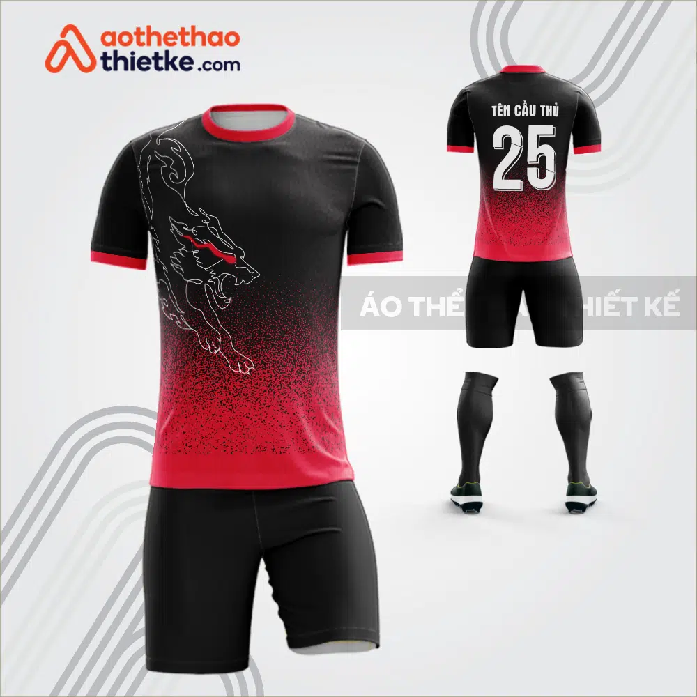 Mẫu áo bóng đá thiết kế linh vật sói màu đỏ tự thiết kế V3622