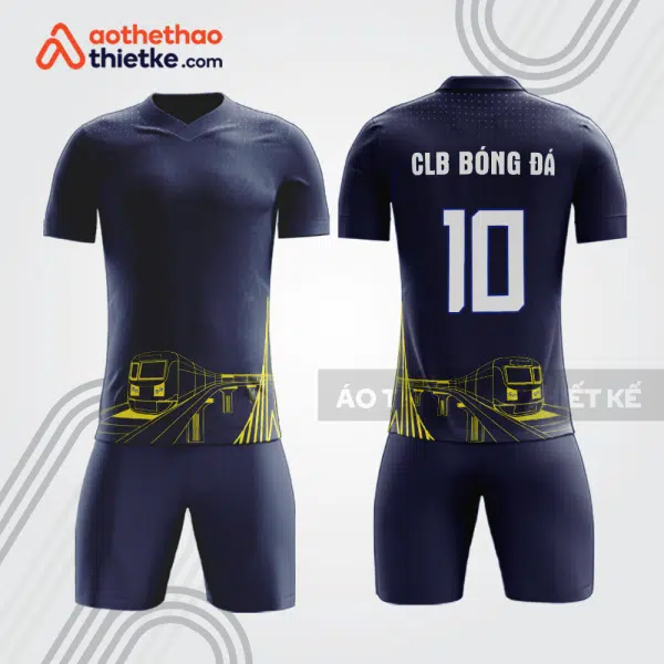 Bộ quần áo bóng đá doanh nghiệp xanh navy họa tiết vàng bde12