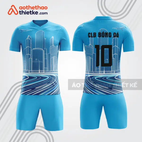 Bộ quần áo bóng đá doanh nghiệp nhà đất BDE44 màu xanh họa tiết tòa nhà