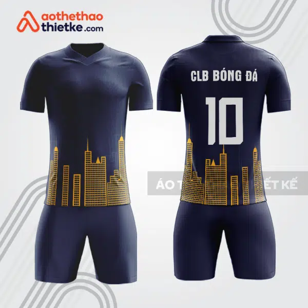 Bộ quần áo bóng đá doanh nghiệp xây dựng BDE62 xanh navy họa tiết skyline vàng