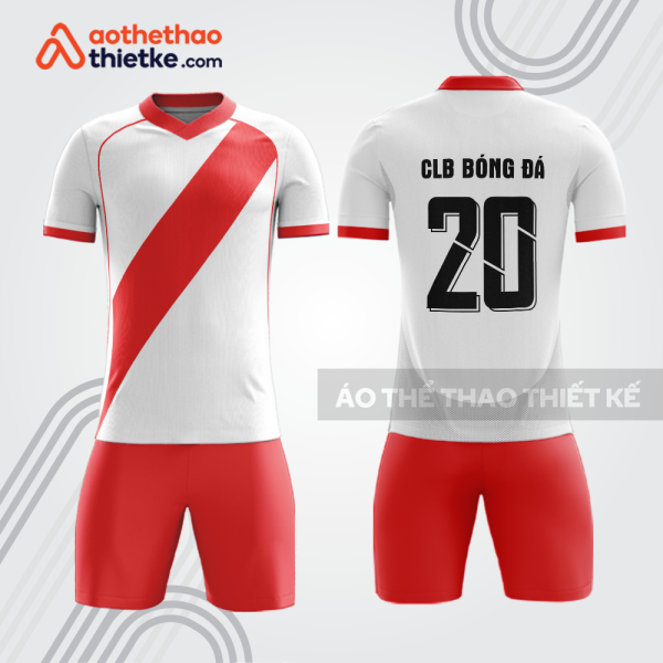 Bộ bóng đá trắng đỏ BDB1020 có sọc chéo đỏ