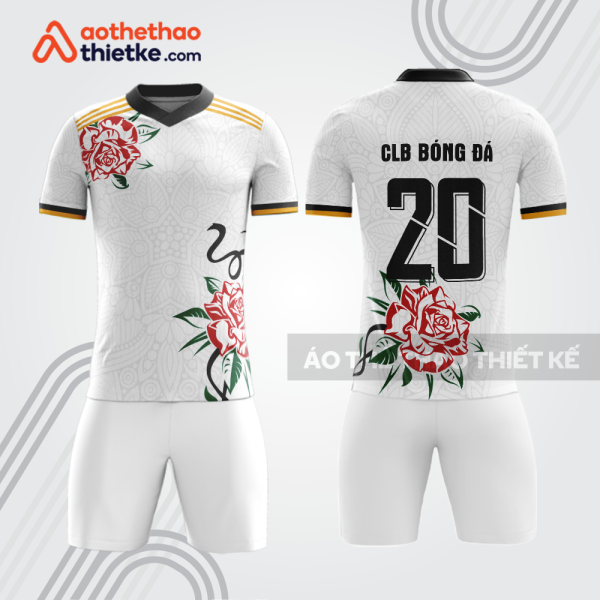 Bộ thể thao bóng đá bdb1092 màu trắng họa tiết hoa hồng đỏ