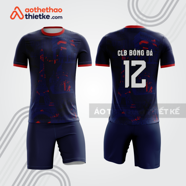 Bộ đồ bóng đá xanh navy đỏ bdb1228 gồm áo và quần